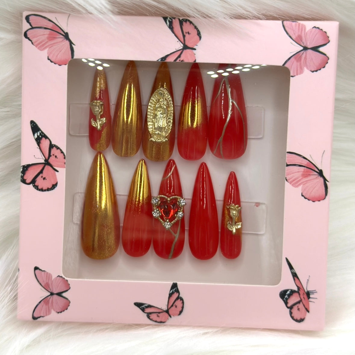 Red with Gold Chrome (Long Almond)