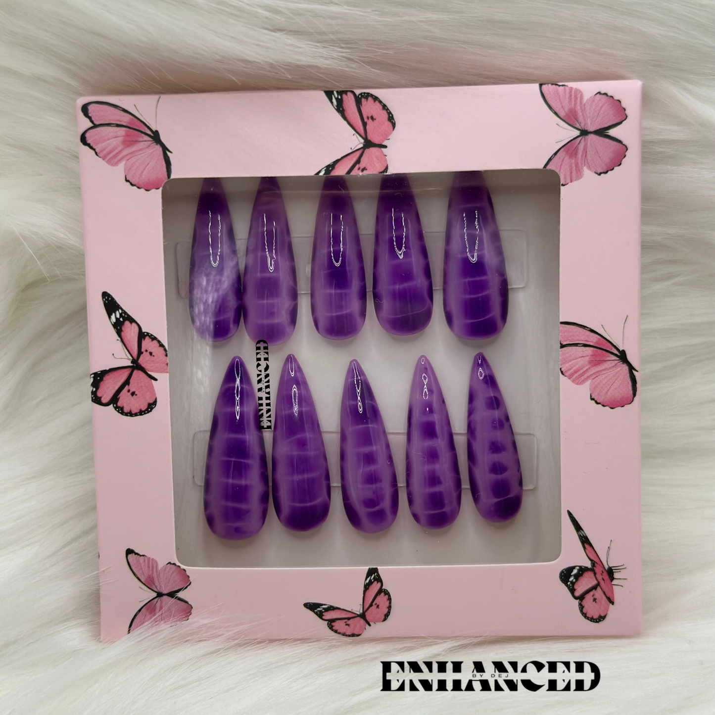Purple Crocodile Print (Long Almond)