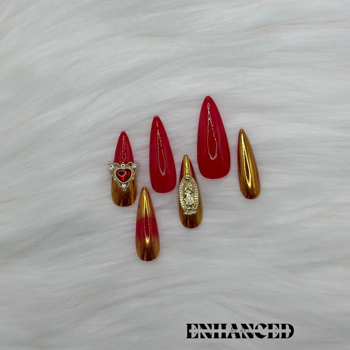 Red with Gold Chrome (Long Almond)
