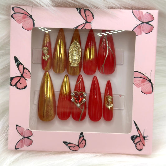 Red with Gold Chrome (Long Almond)