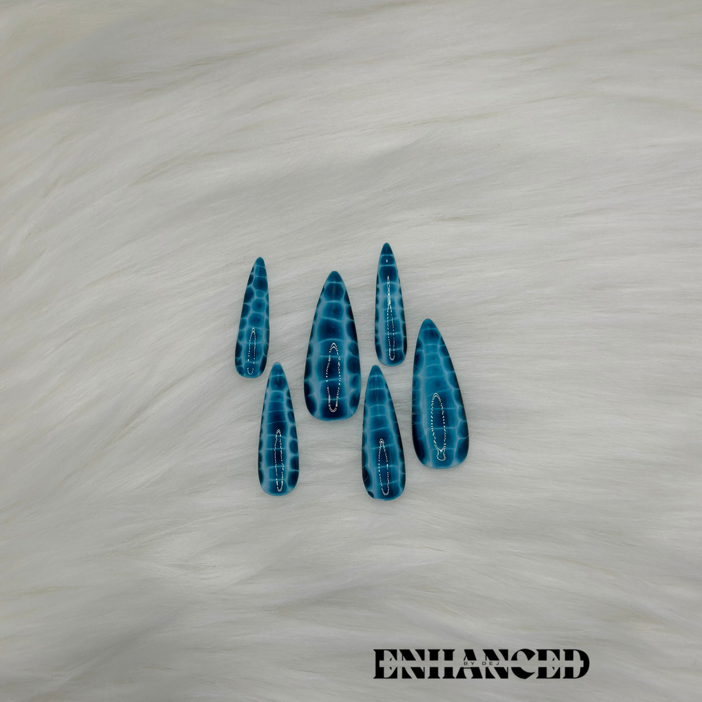 Blue Crocodile Print (Long Almond)