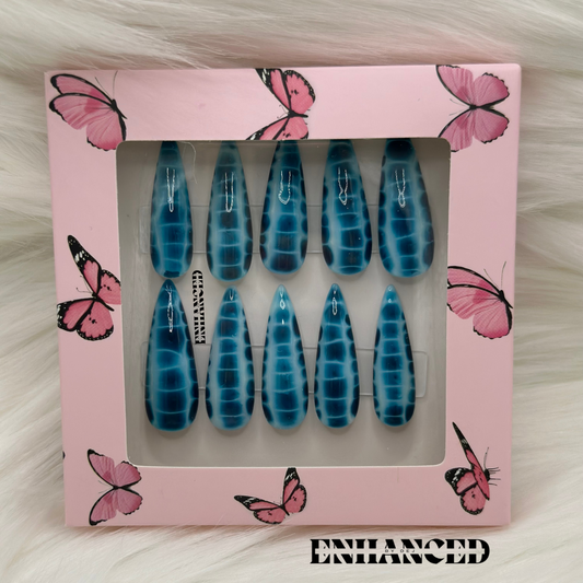 Blue Crocodile Print (Long Almond)