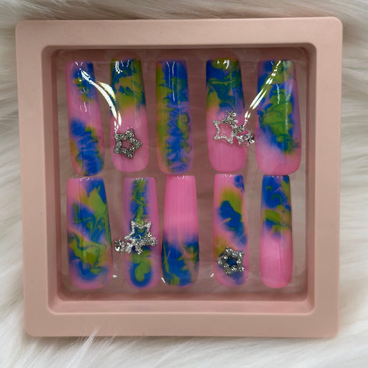 Blue/Green Marbled Pink (Long Square)